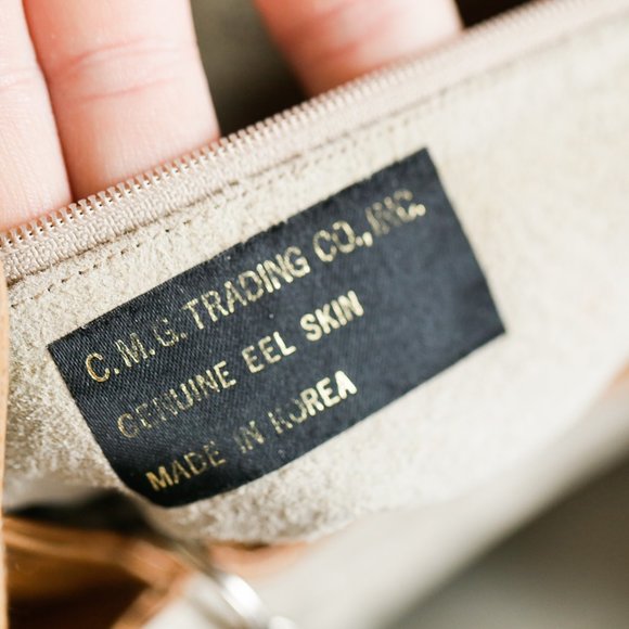 Light Camel Eel Skin Leather Oval OOAk Unique Tote - Picture 9 of 11